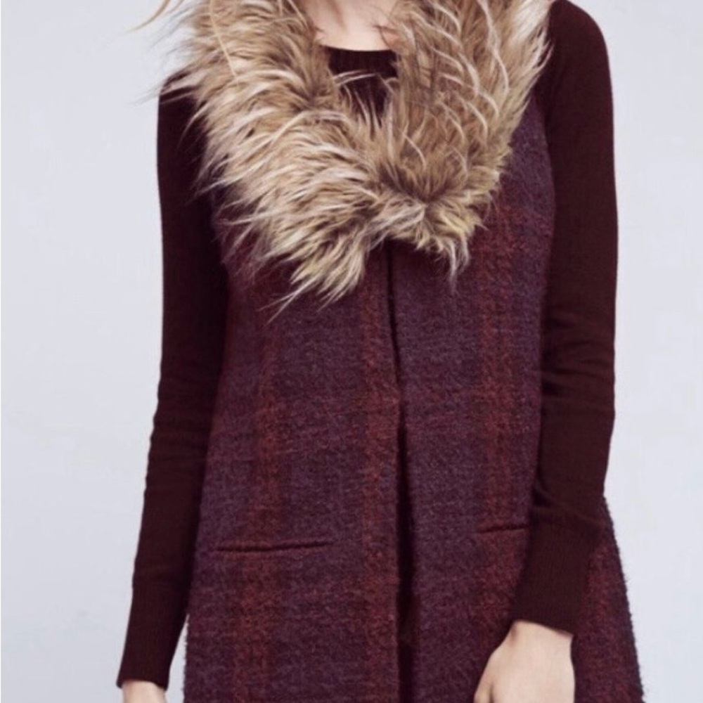 Anthropologie Sanctuary Yannah Plaid Vest Faux Fur Collar